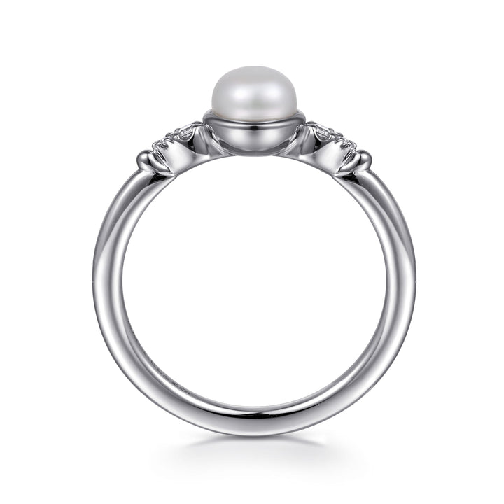 Sterling Silver Gabriel & Co. Bezel Set Ring With Pearl And Diamonds