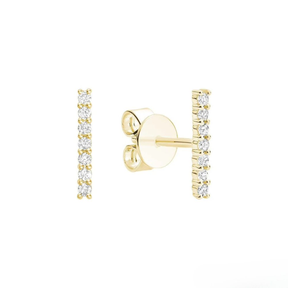 14K Yellow Gold 0.11 CTW Diamond Bar Stud Earrings