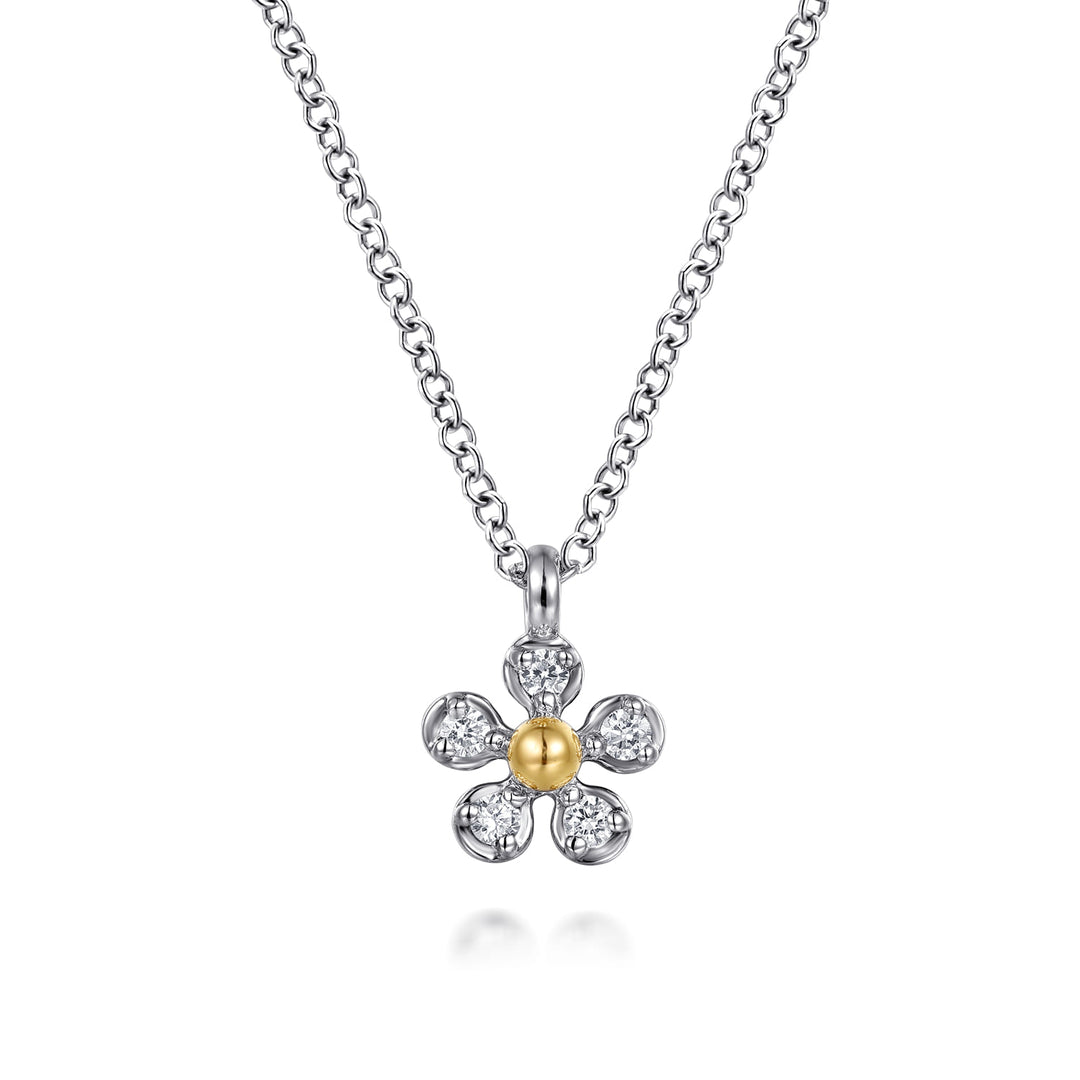 Sterling Silver Gabriel & Co. 14K Yellow Gold and Sterling Silver Diamond Necklace