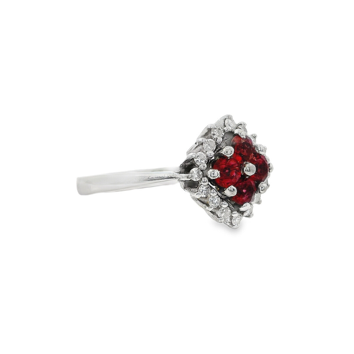 Estate - 14K White Gold Ruby And 0.24 CTW Diamond Ring, Size 6.5