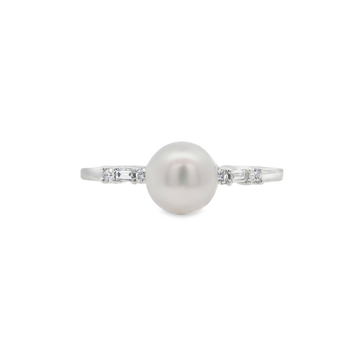 Women's 14K White Gold White 6.5mm Cultured Pearl And 0.09 CTW Diamond Ring