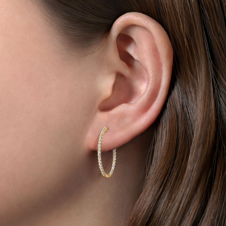 14K Yellow Gold Small Hoop 0.74 CTW Diamond Earrings
