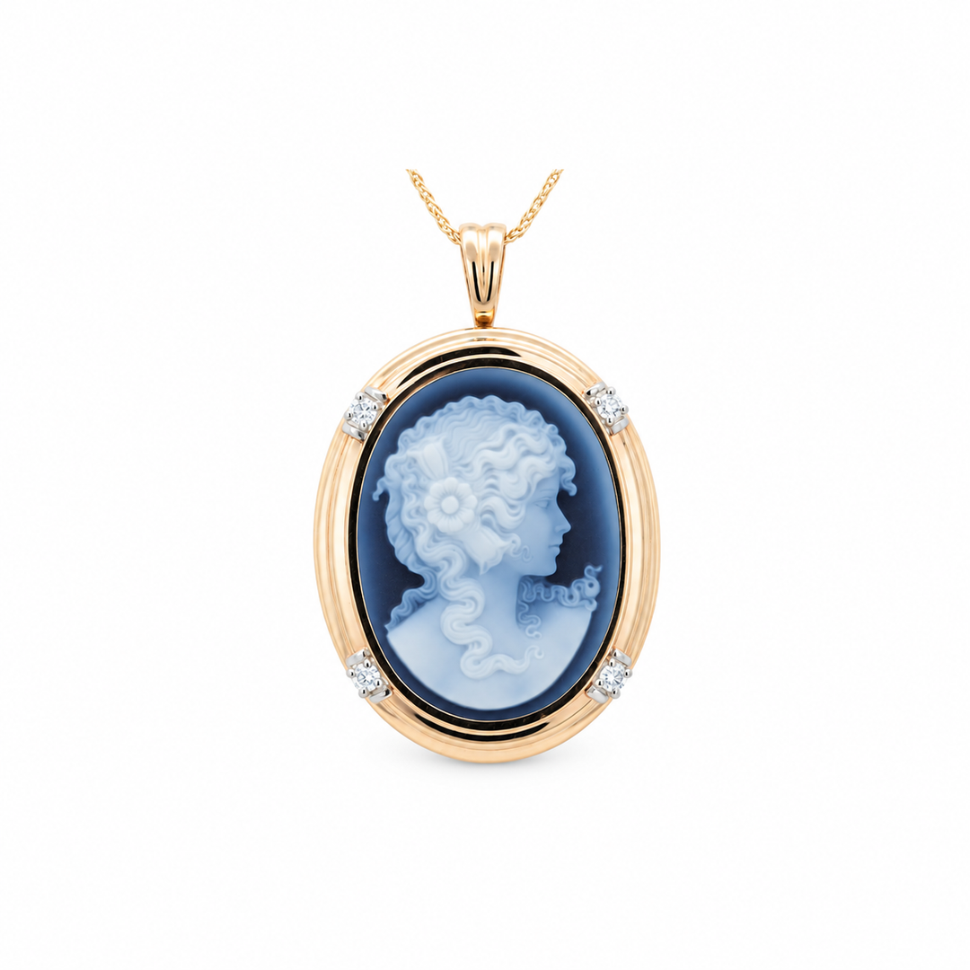 Estate - 14 Karat Yellow And White Gold 0.12 CTW Diamond Cameo Brooch/Pendant