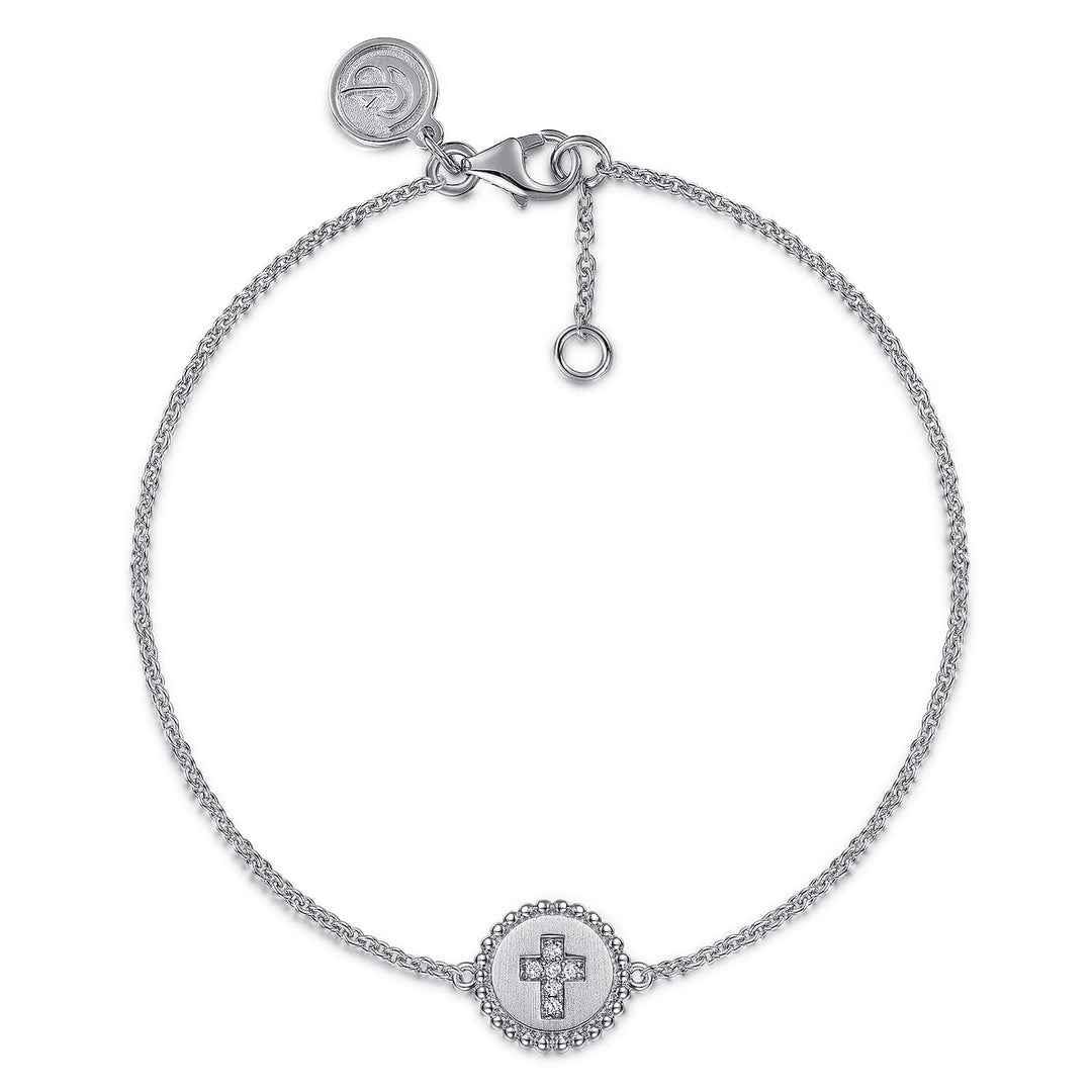 Sterling Silver Gabriel & Co. Cross Disc Stationed Bracelet With Diamonds
