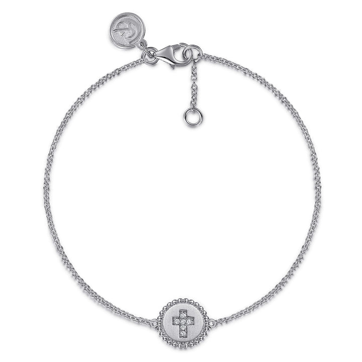 Sterling Silver Gabriel & Co. Cross Disc Stationed Bracelet With Diamonds