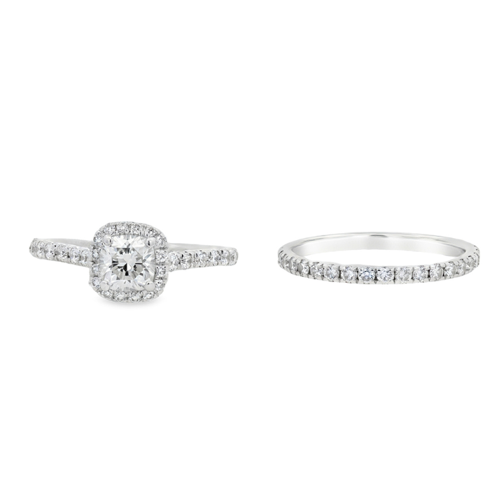 Estate - 18K White Gold 1.29 CTW Diamond Wedding Set, Size 4.5