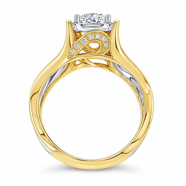14K Yellow And White Gold Swirl Design Diamond Shoulder Engagement Mount