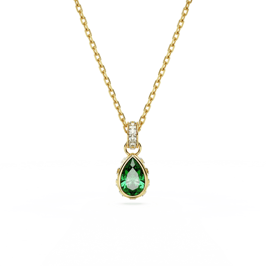 Swarovski Chroma Gold-Tone Plated Necklace With Green Pear Cut Crystal And Clear Crystals
