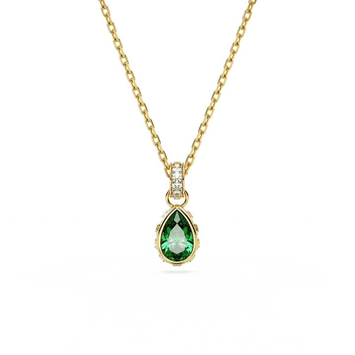 Swarovski Chroma Gold-Tone Plated Necklace With Green Pear Cut Crystal And Clear Crystals