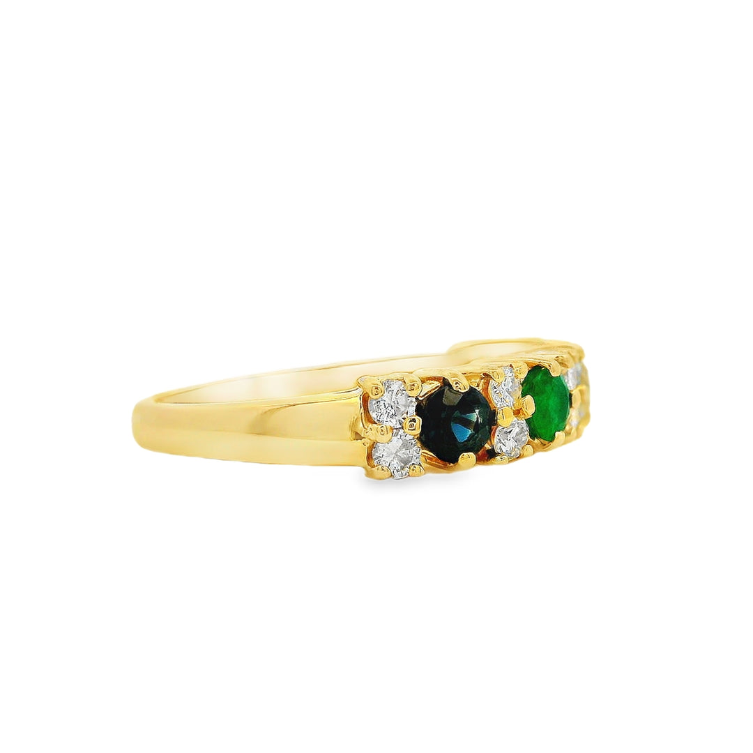 Estate - 14 Karat Yellow Gold 0.30 CTW Diamond And Coloured Stone Ring, Size 6