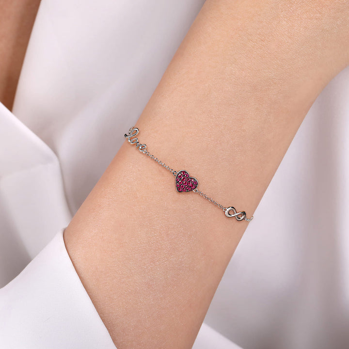 Sterling Silver Gabriel & Co.  Love, Infinity Stationed Bracelet With Rubies