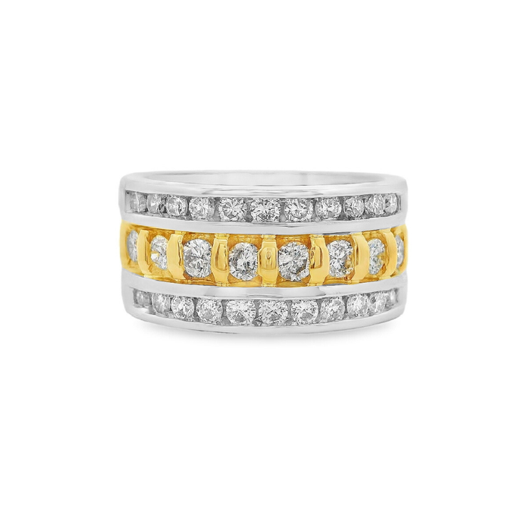 Estate - 14K White And Yellow Gold 0.60 CTW Diamond Set Wide Band, Size 6