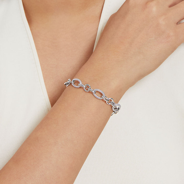 Gabriel & Co. Sterling Silver Large Oval Polished & Beaded Link Bracelet