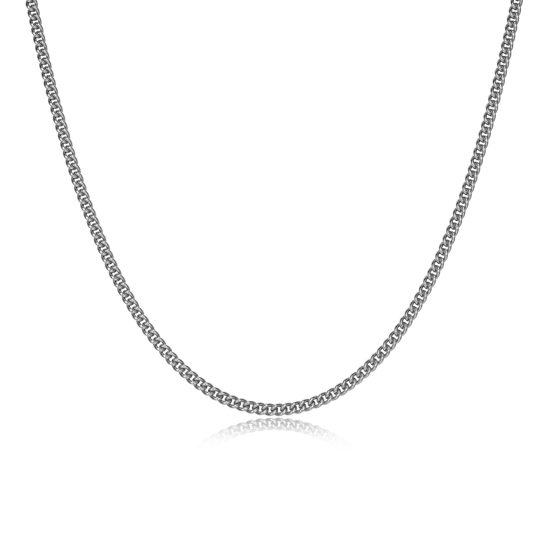 Rhodium Plated Sterling Silver Small 2.8mm Polished Curb Link 24" Chain