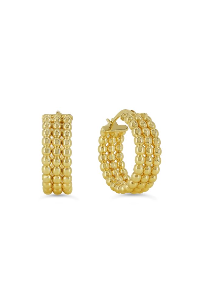 sempreORO Sterling Silver 14 Karat Gold Bonded 15mm Beaded Hoop Earrings
