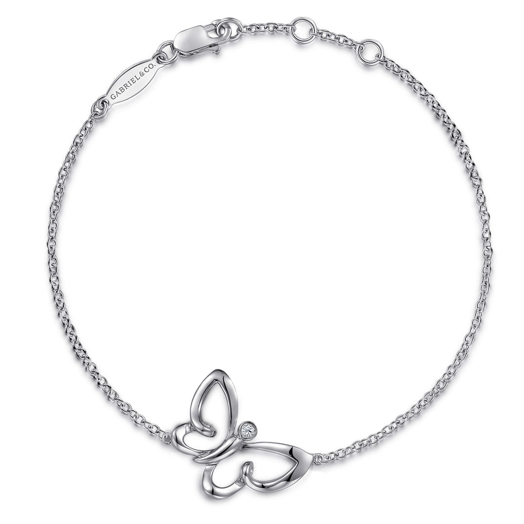 Sterling Silver Butterfly Stationed Bracelet With White Sapphire