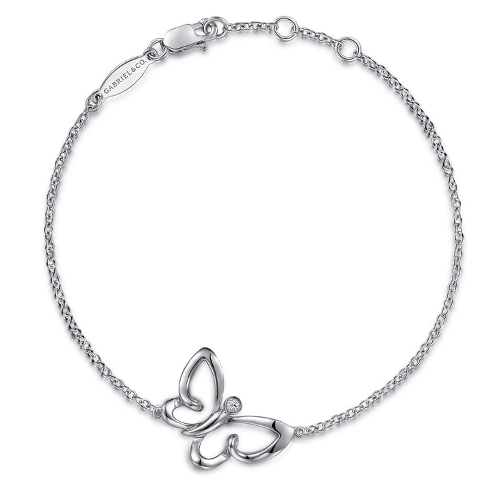 Sterling Silver Butterfly Stationed Bracelet With White Sapphire