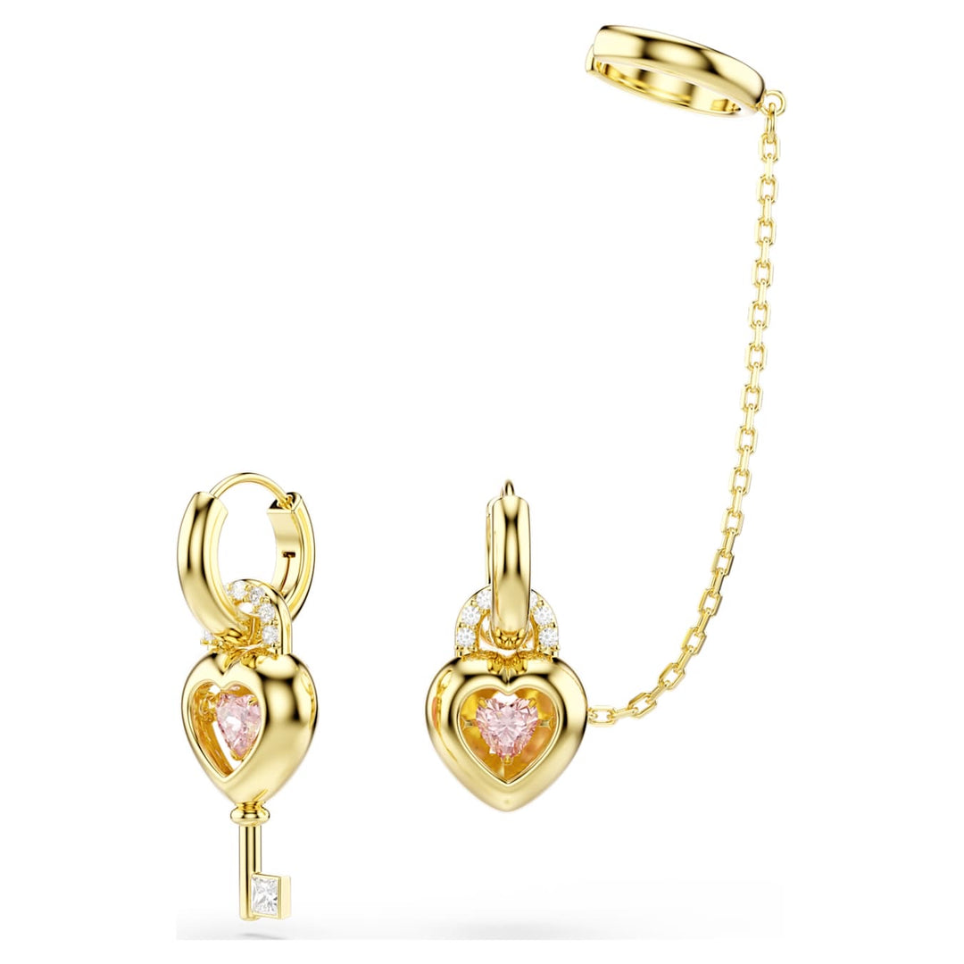 Swarovski Idyllia Gold-Tone Plated Drop Heart Lock Earrings With Pink Cubic Zirconia 5737294