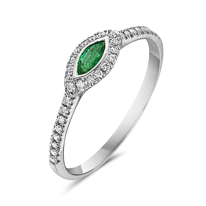 14K White Gold 0.19 CT Emerald And 0.13 TDW Diamond Women's Ring