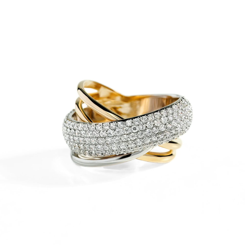 14K Yellow And White Gold 1.41 CTW Diamond Woman's Overlapping Multirow Ring