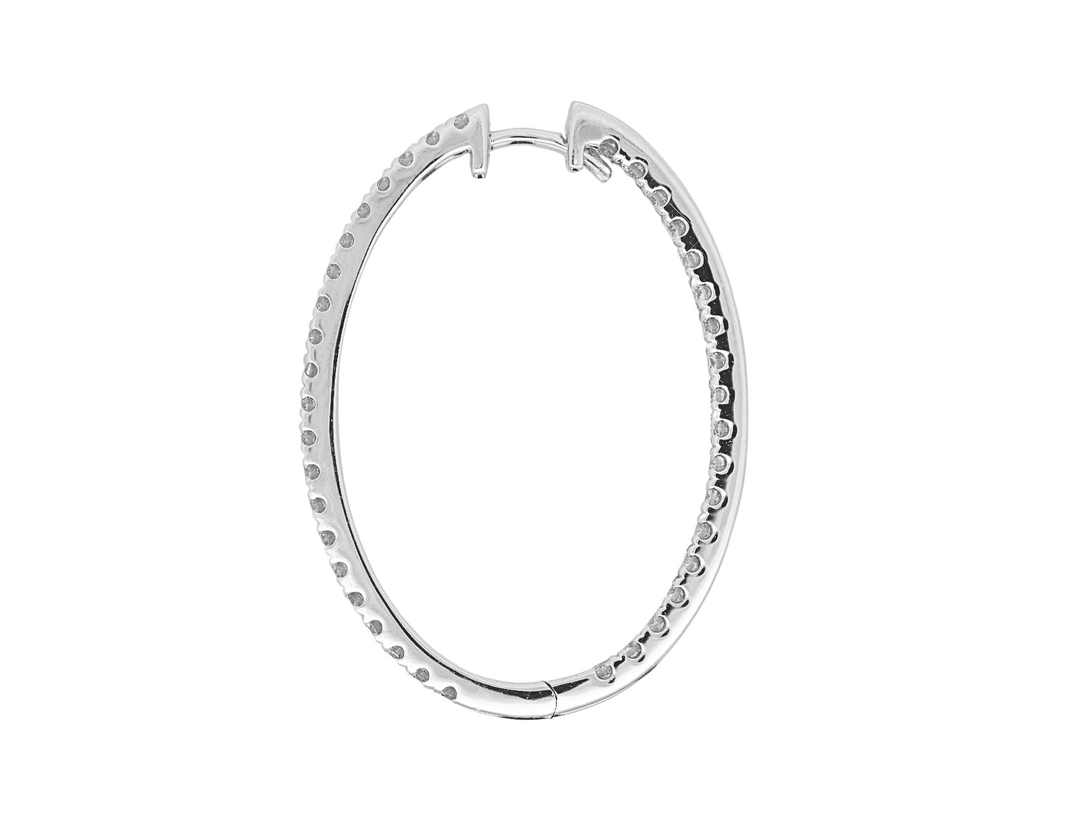 14K White Gold 0.97 CTW Diamond Inside/Outside Oval Hoop Earrings