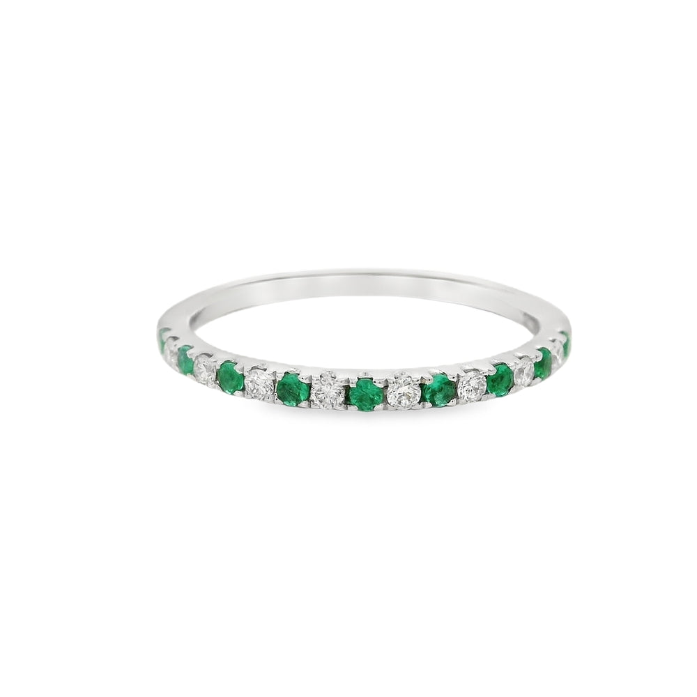 18K White Gold 0.10 CTW Emerald And 0.11 CTW Diamond Ring