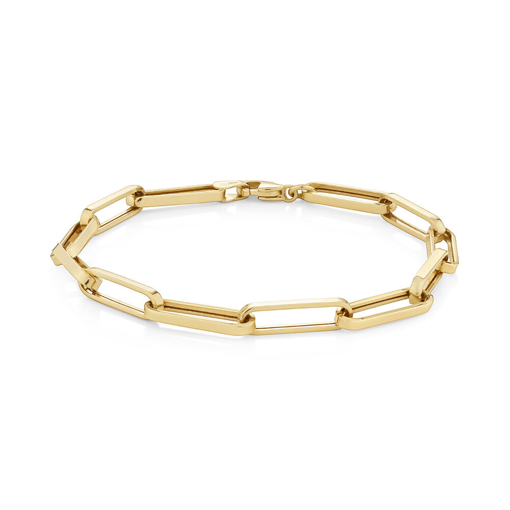 10K Yellow Gold Hollow Paperclip Link 7.5 Bracelet