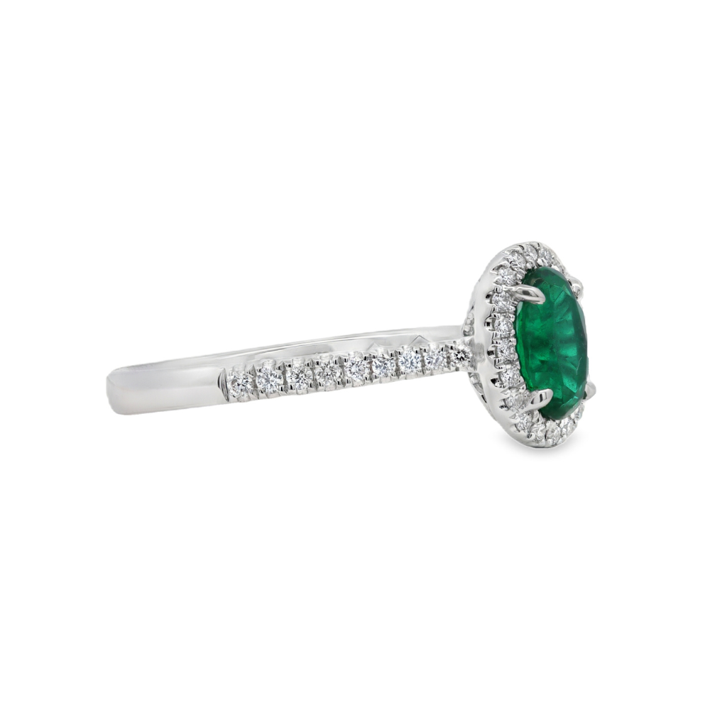 18K White Gold 0.67 CTW Emerald And 0.20 CTW Diamond Ring