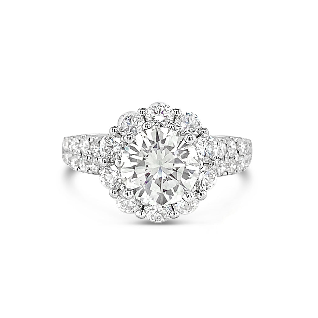 18K White Gold Halo Design 1.19 CTW Diamond Set Semi-Mount Engagement Ring