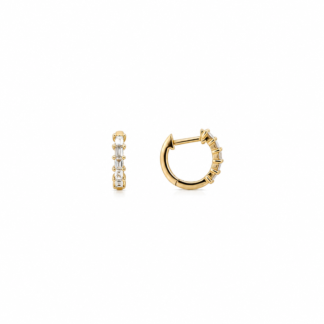 14K Yellow Gold 0.30 CTW Baguette Cut Diamond Huggie Earrings