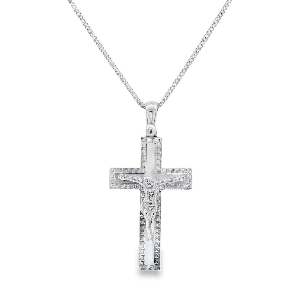 14K White Gold Brushed Finish Medium Crucifix