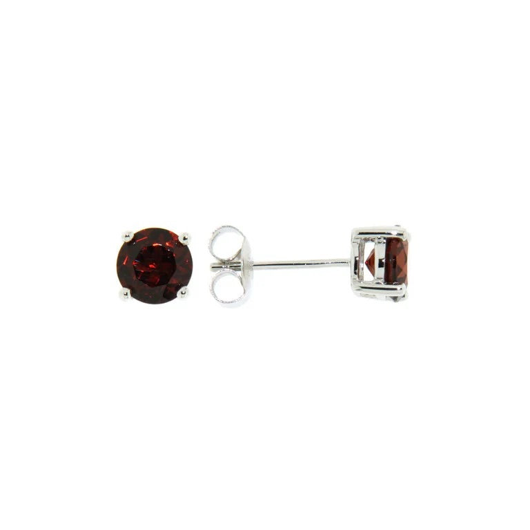 14K White Gold 6mm Round Garnet Stud Earrings