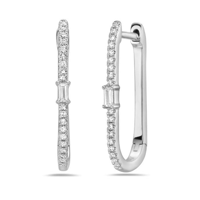 14K White Gold 0.15 CTW Diamond U-Shaped Hoop Earrings