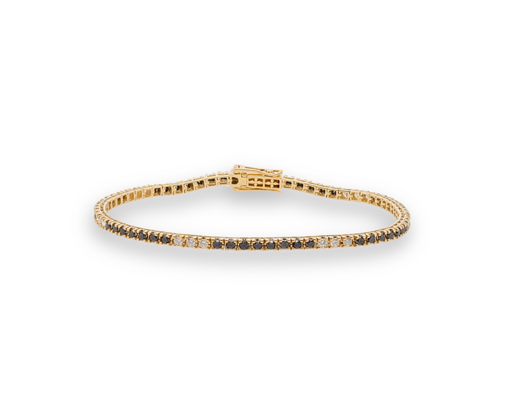 18K Yellow Gold Frederic Sage 2.10 CTW Black And White Diamond 7" Tennis Bracelet