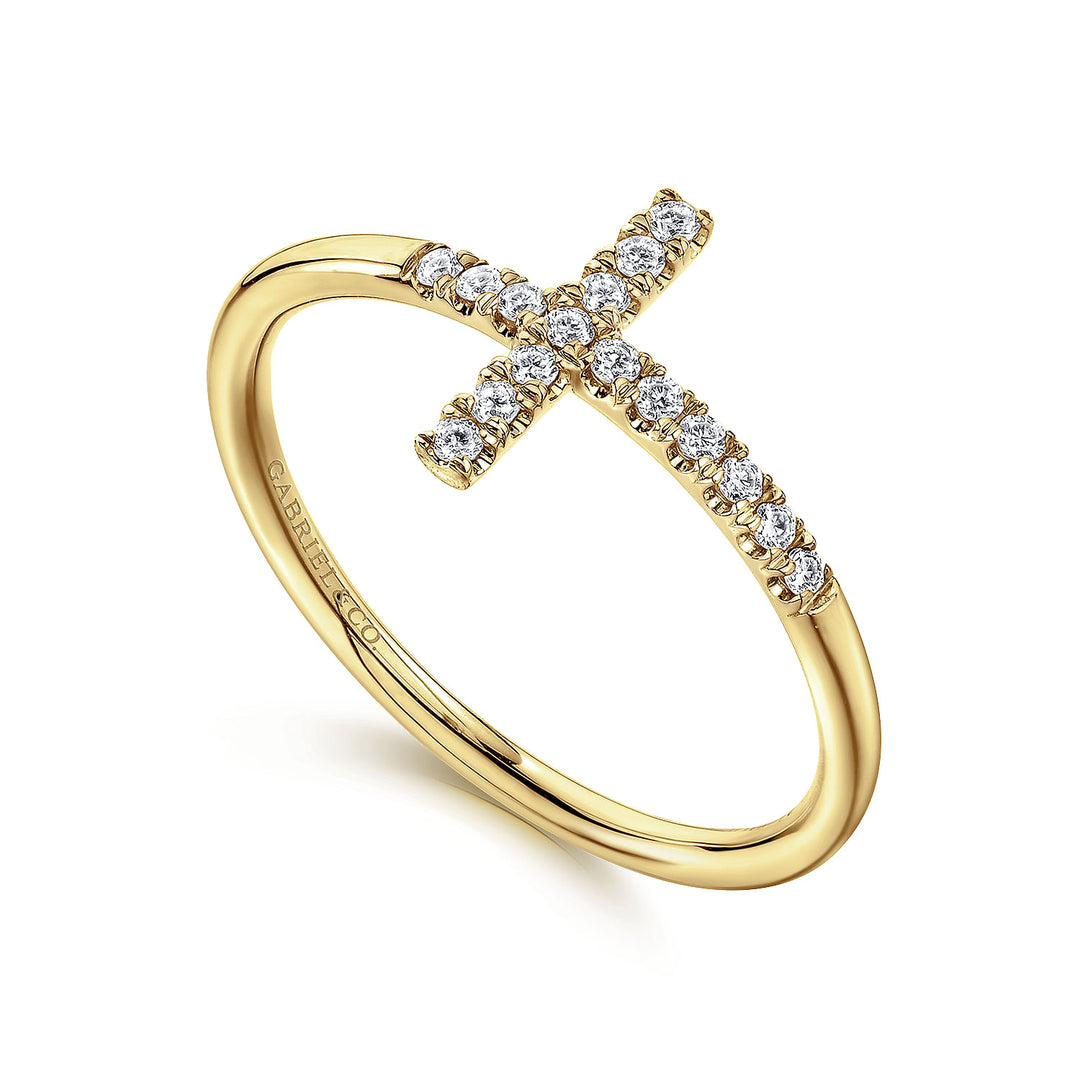 14K Yellow Gold Gabriel & Co. 0.11 CTW Diamond Woman's Sideways Cross Ring