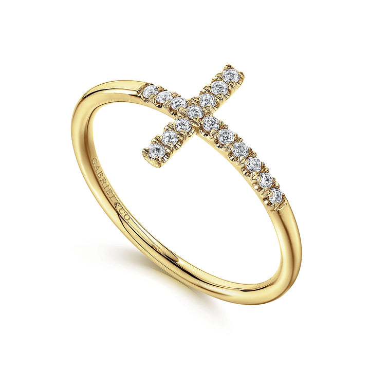 14K Yellow Gold Gabriel & Co. 0.11 CTW Diamond Woman's Sideways Cross Ring