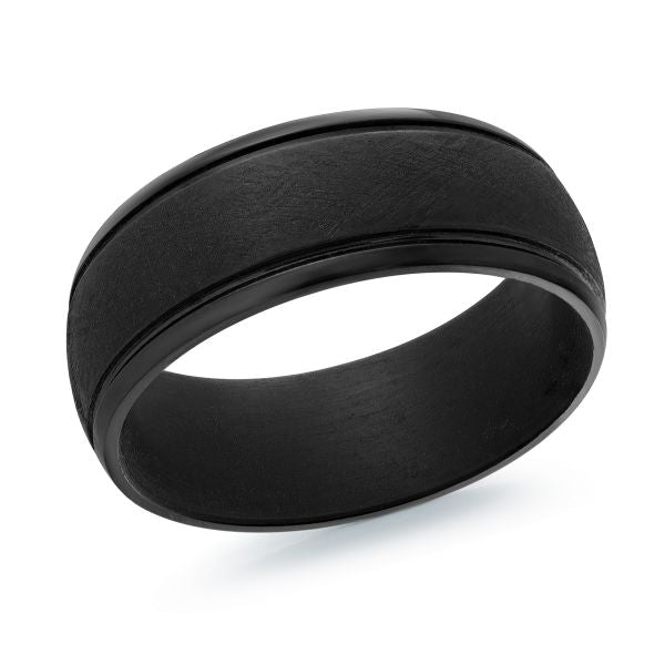Men's Black Tantalum Comfort Fit 8mm Ridged Edge Wedding Band Size 10