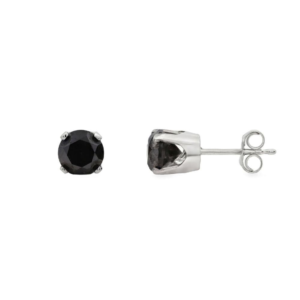 14K White Gold 1.00 CTW Black Diamond Stud Earrings