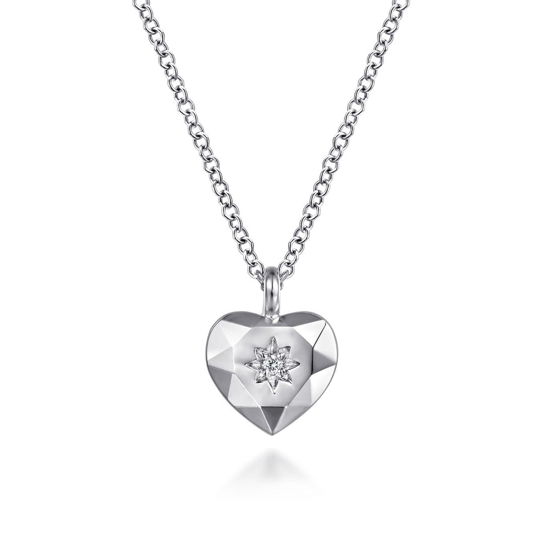 Sterling Silver Gabriel & Co Diamond Cut Heart Pendant Necklace