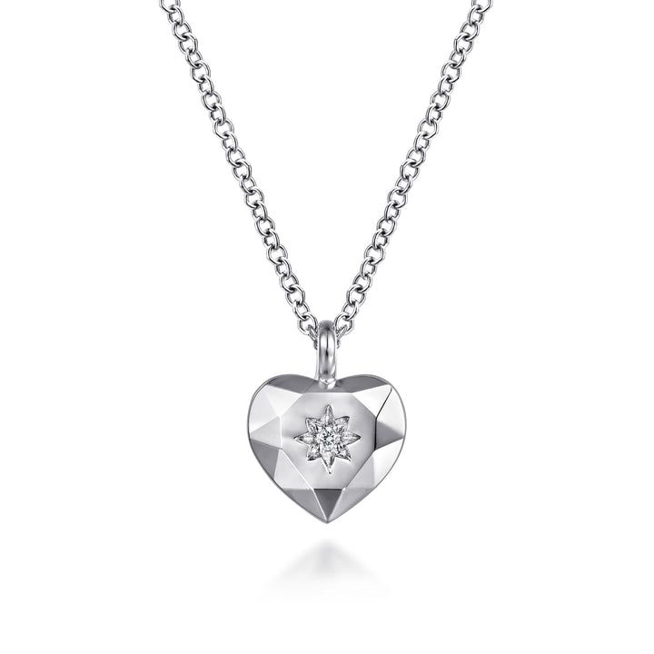 Sterling Silver Gabriel & Co Diamond Cut Heart Pendant Necklace