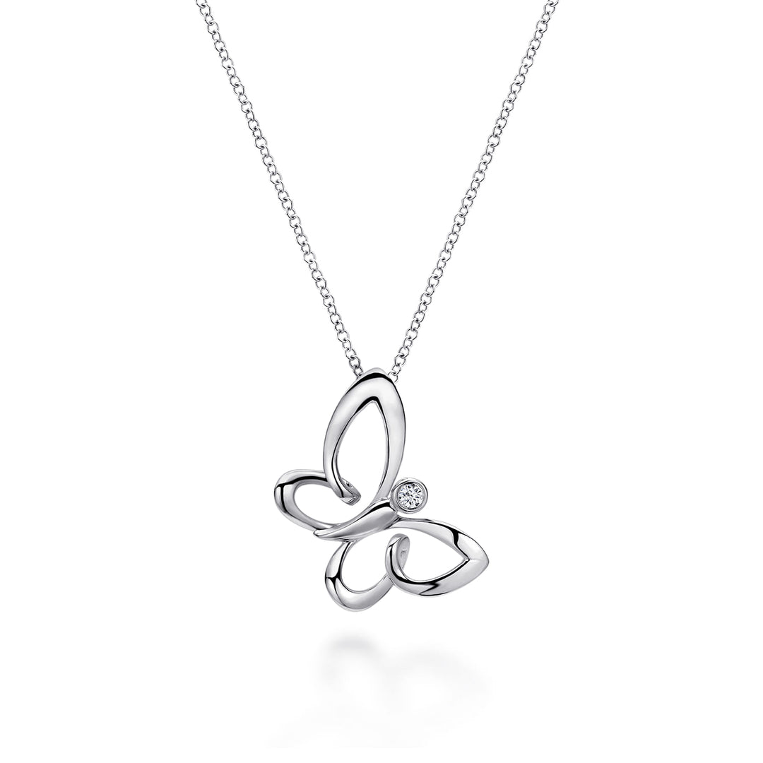 Sterling Silver Gabriel & Co Butterfly Necklace With White Sapphire