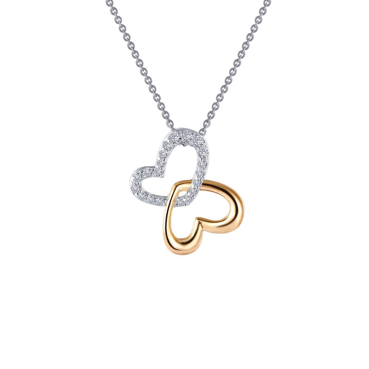 Sterling Silver And Gold Plated Cubic Zirconia Double Heart Necklace