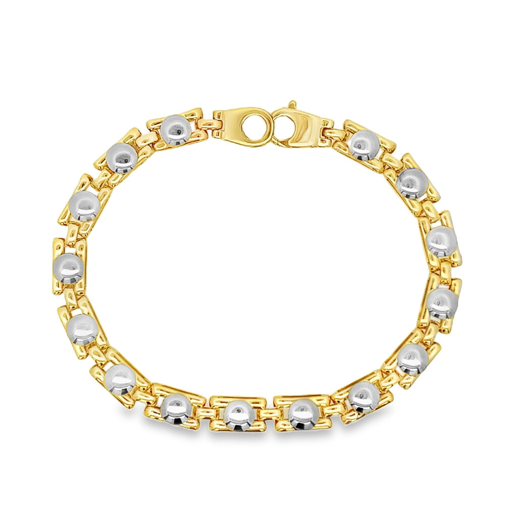 Estate - 18 Karat Yellow And White Gold Large Fancy Link 8" Bracelet