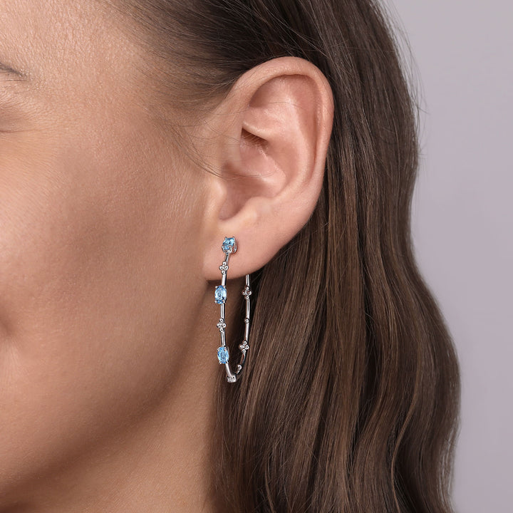 Sterling Silver Gabriel & Co. Large Hoop Earrings With Blue Topazes