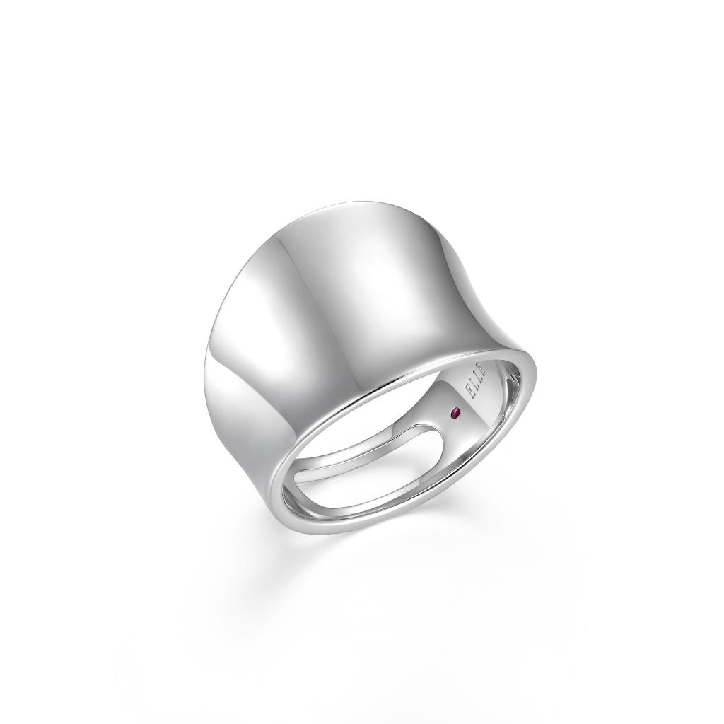 Elle Rhodium Plated Sterling Silver Concave Up Curved Ring