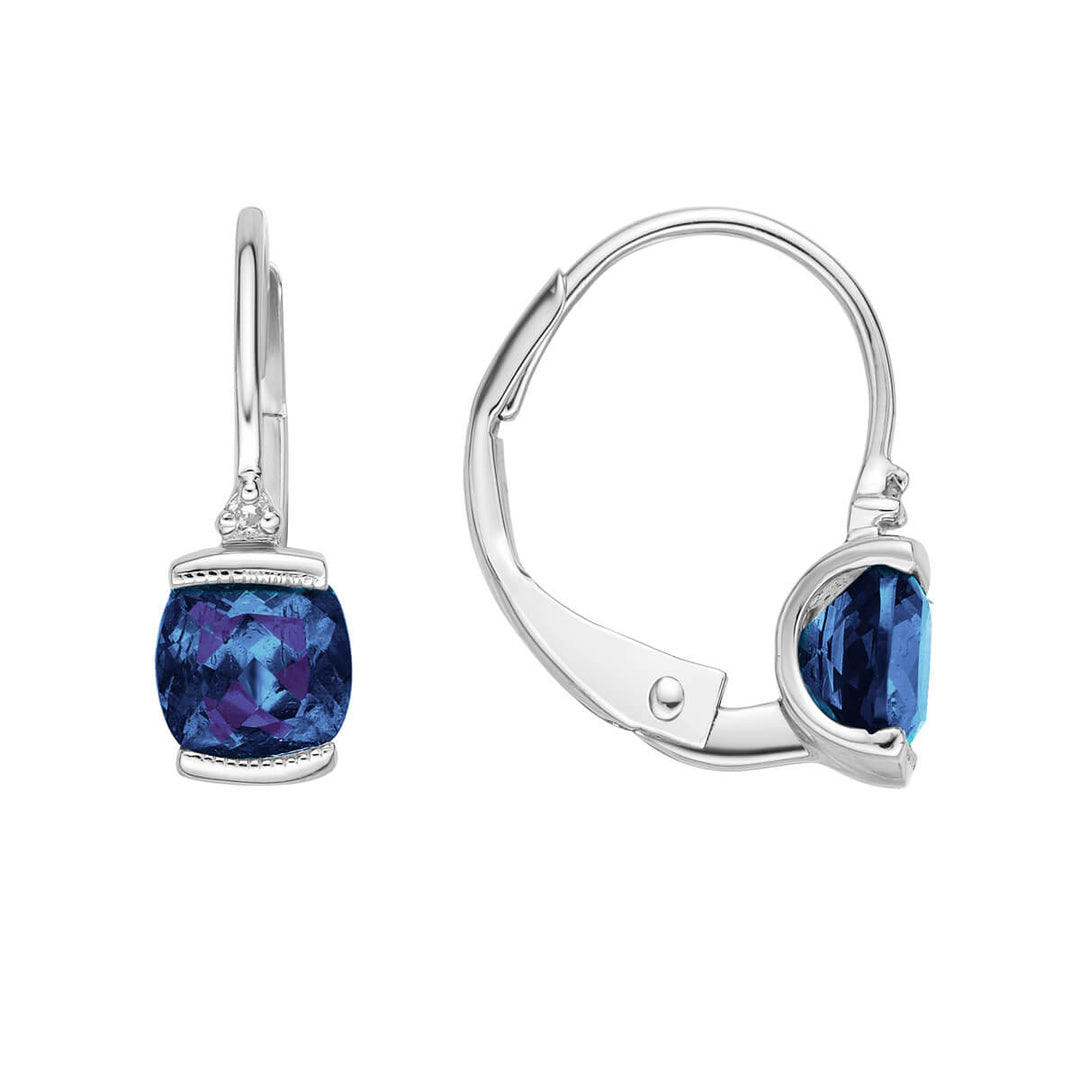10K White Gold 5x5mm Cushion Cut Created Alexandrite And 0.01 CTW Diamond Earrings