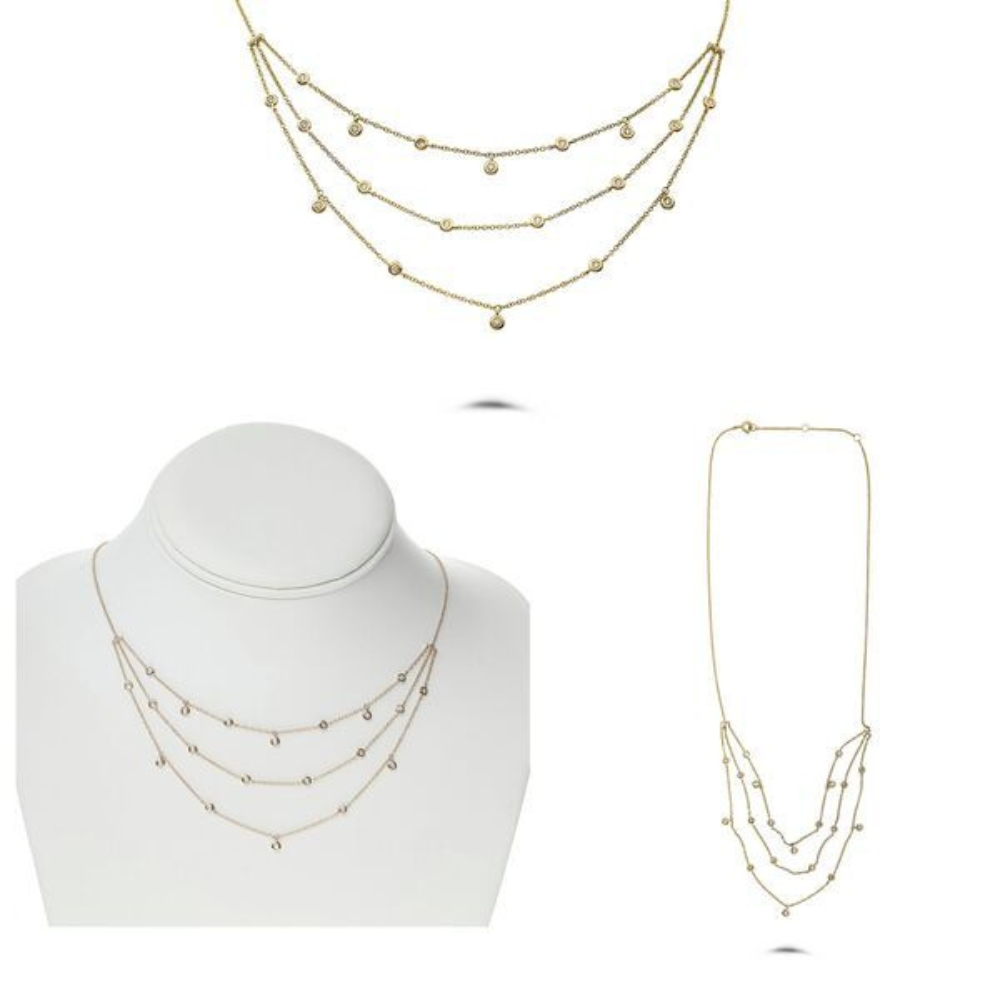 14K Yellow Gold 0.39 CTW Diamond Multi-Strand 17.5" Necklace