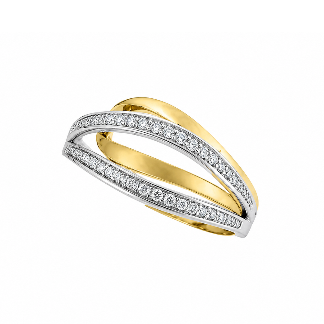 14K Yellow And White Gold 0.15 CTW Diamond Woman's Multirow Ring