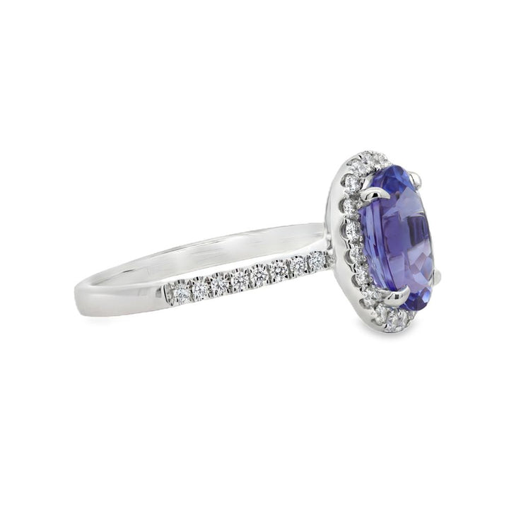 18K White Gold 2.59 CTW Tanzanite And 0.35 CTW Diamond Halo Ring