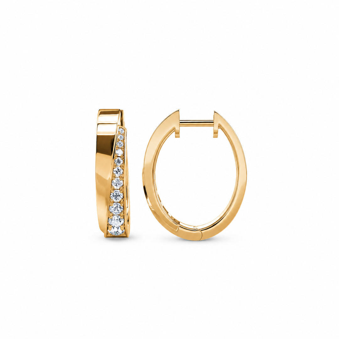 14K Yellow Gold 0.47 CTW Diamond Set Oval Hoop Earrings